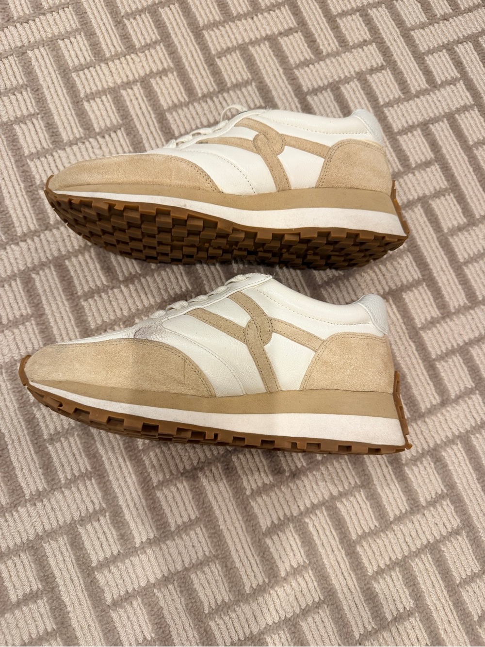 Veronica Beard Valentina Cream and Tan Suede-Trim Sneakers